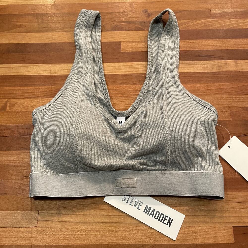 Steve Madden Women's Ribbed Stretch Bralette heather grey Small
